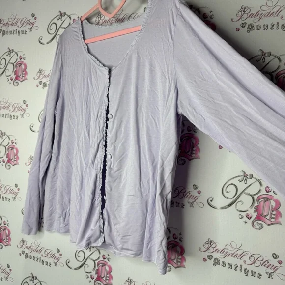 Cardigan lilac long sleeve button up ruffle frilly hem trim soft cozy comfy cute - Picture 3 of 8